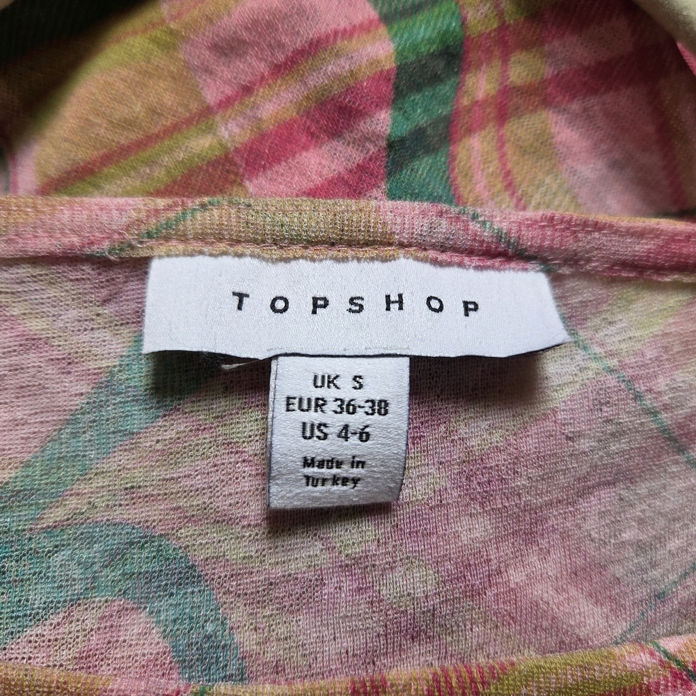 Topshop Plaid Asymmetric Tissue Mesh Sleeveless Blouse in Pink - Picture 6 of 8